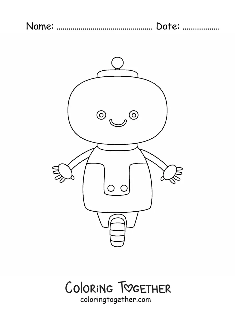 Coloring page of a kawaii robot with wheels