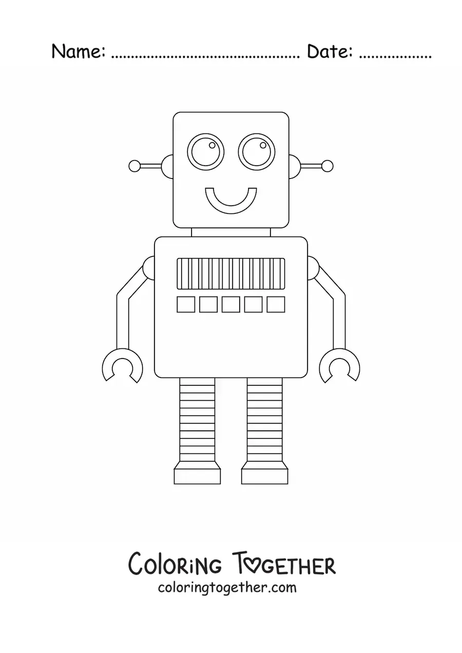 Coloring page of a smiling robot for kids