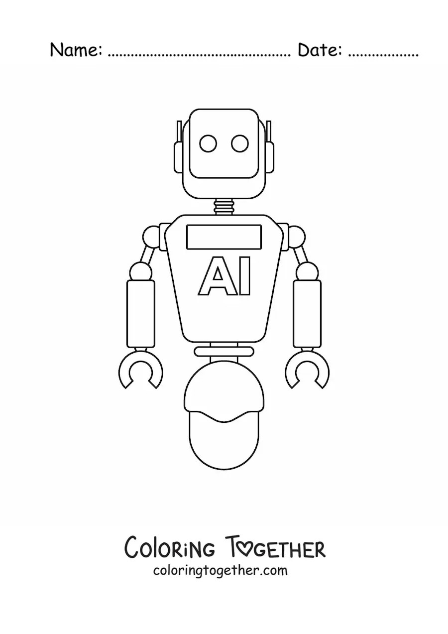 Coloring page of a robot with artificial intelligence