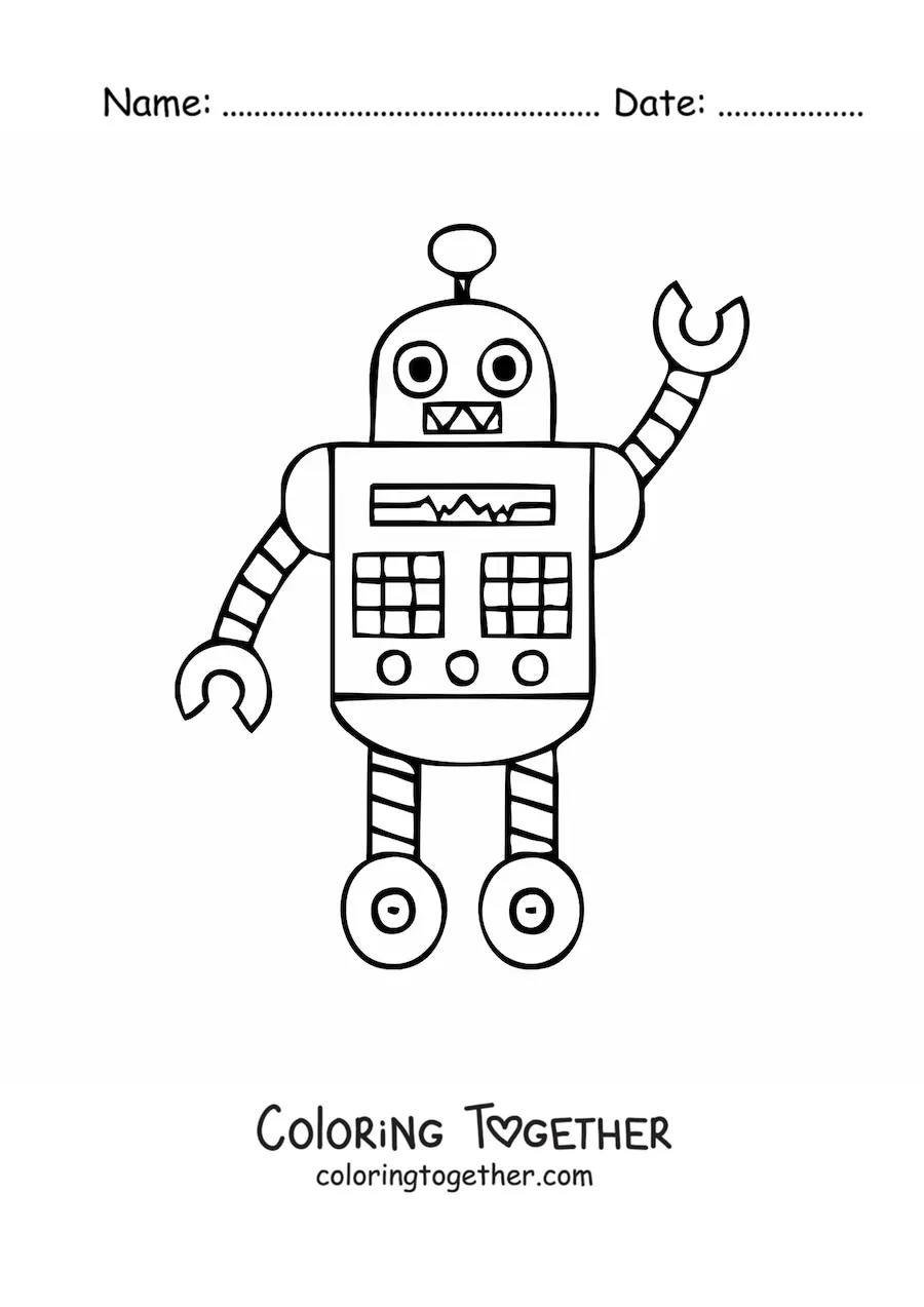 Coloring page of a cartoon robot