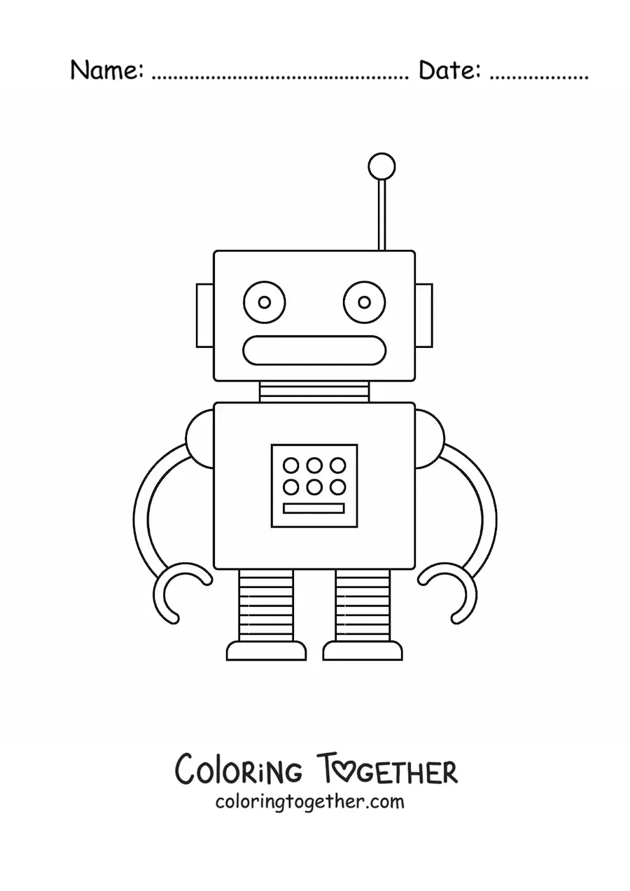 Coloring page of a small robot for kids