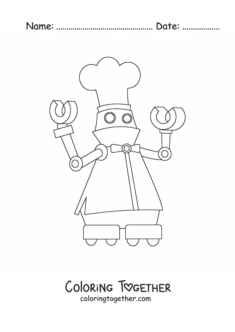 Coloring page of a chef robot