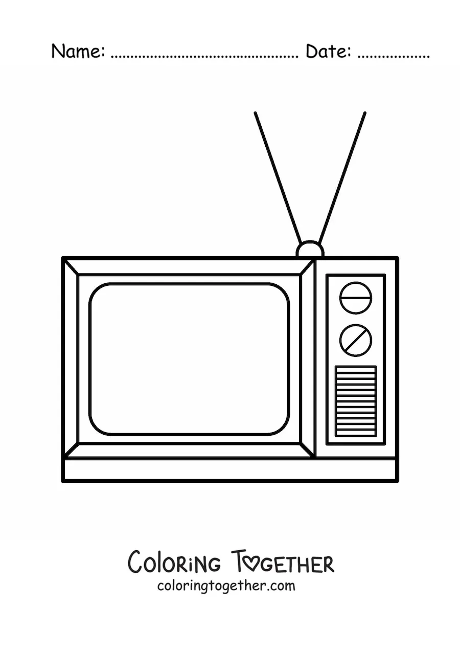 Coloring page of a worn out television set