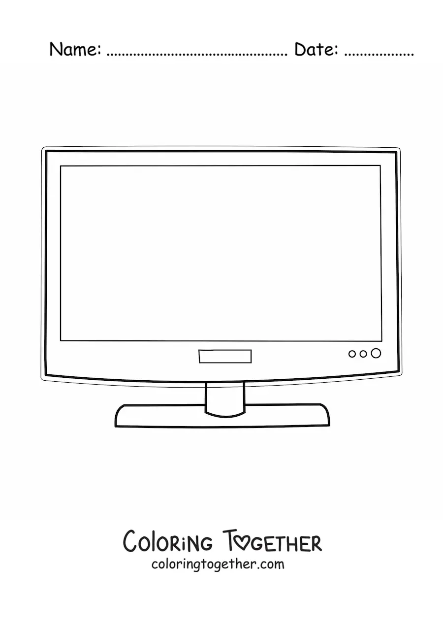 Coloring page of a modern flat screen television