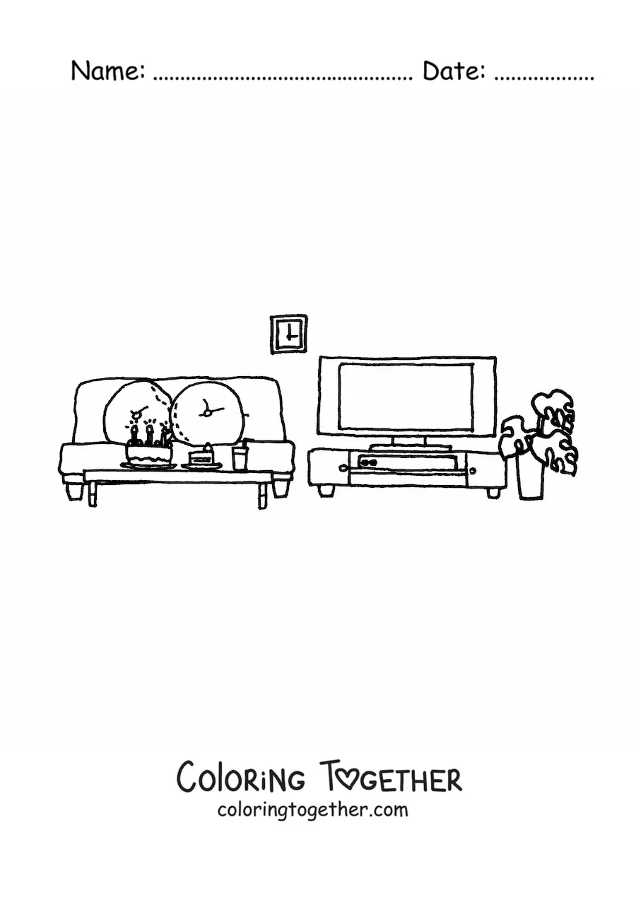 Coloring page of a modern television in the living room