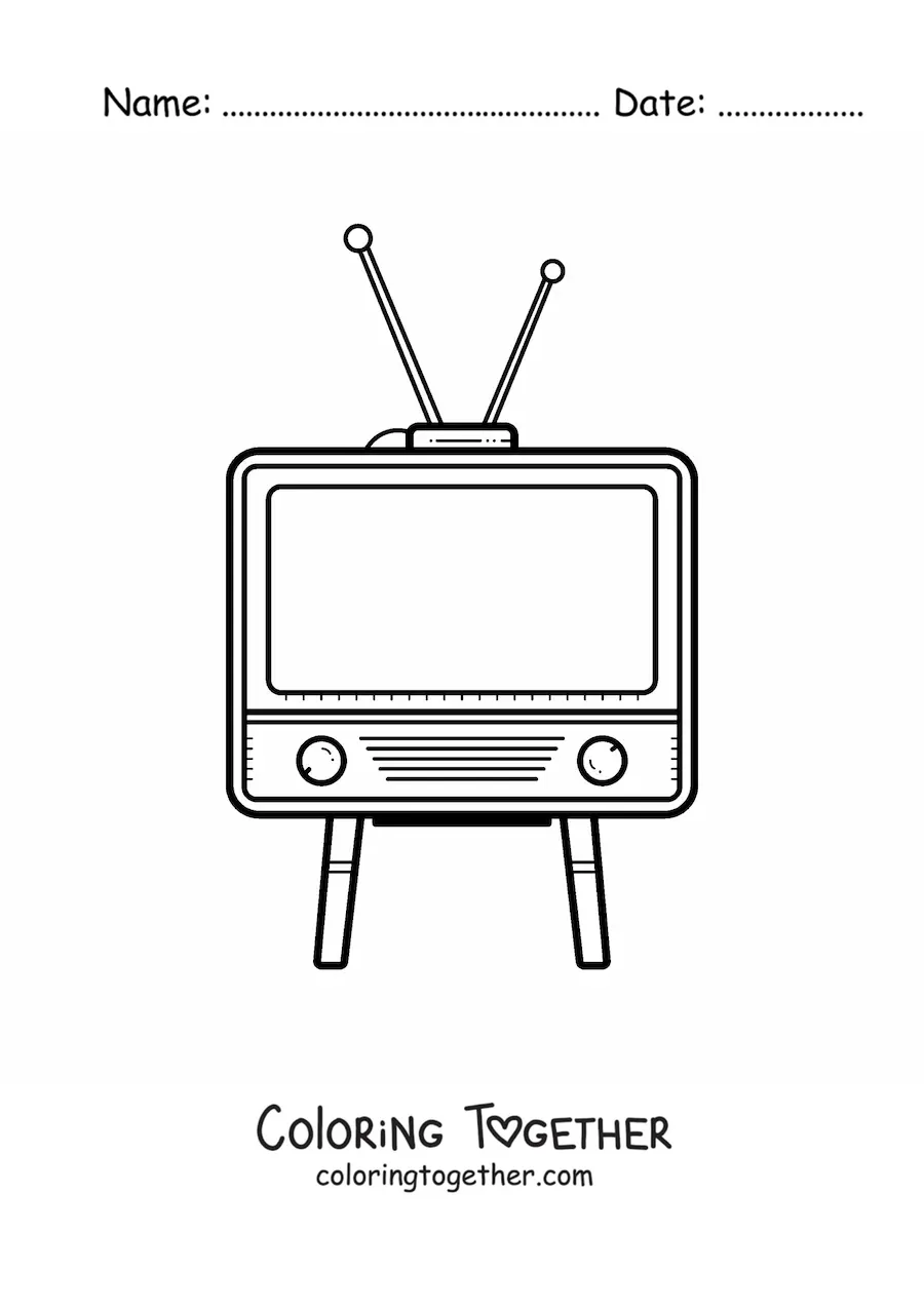 Coloring page of a television set from the old days