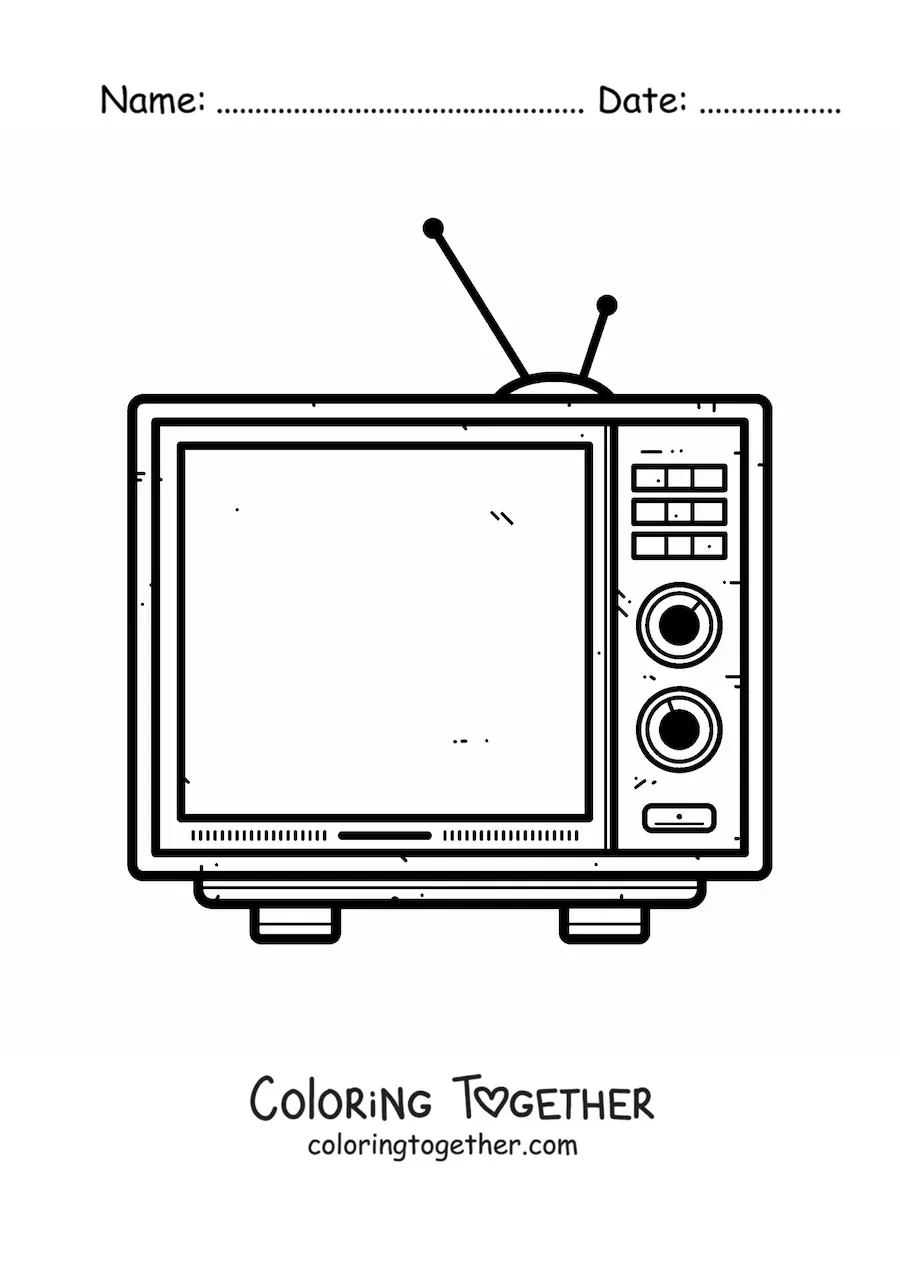 Coloring page of a television set with an antenna