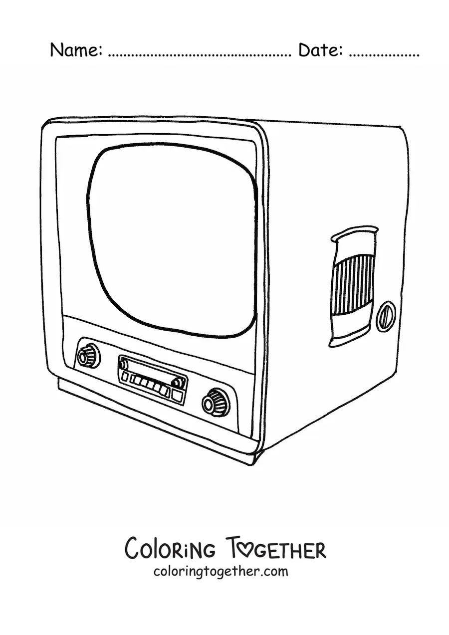Coloring page of a vintage television set