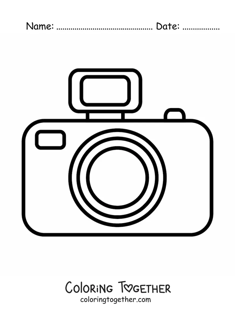 Coloring page of a camera with flash