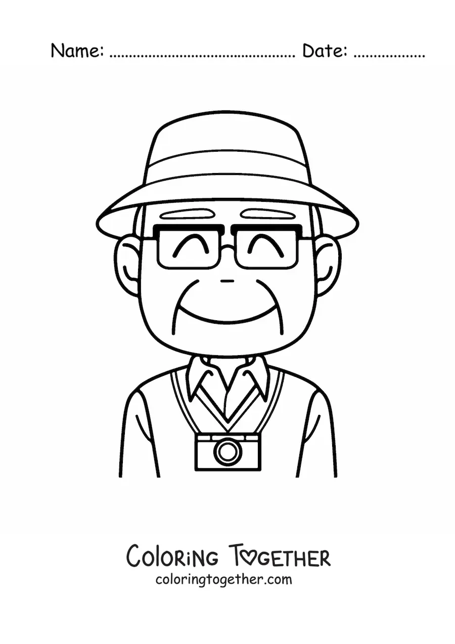 Coloring page of a tourist with a photo camera