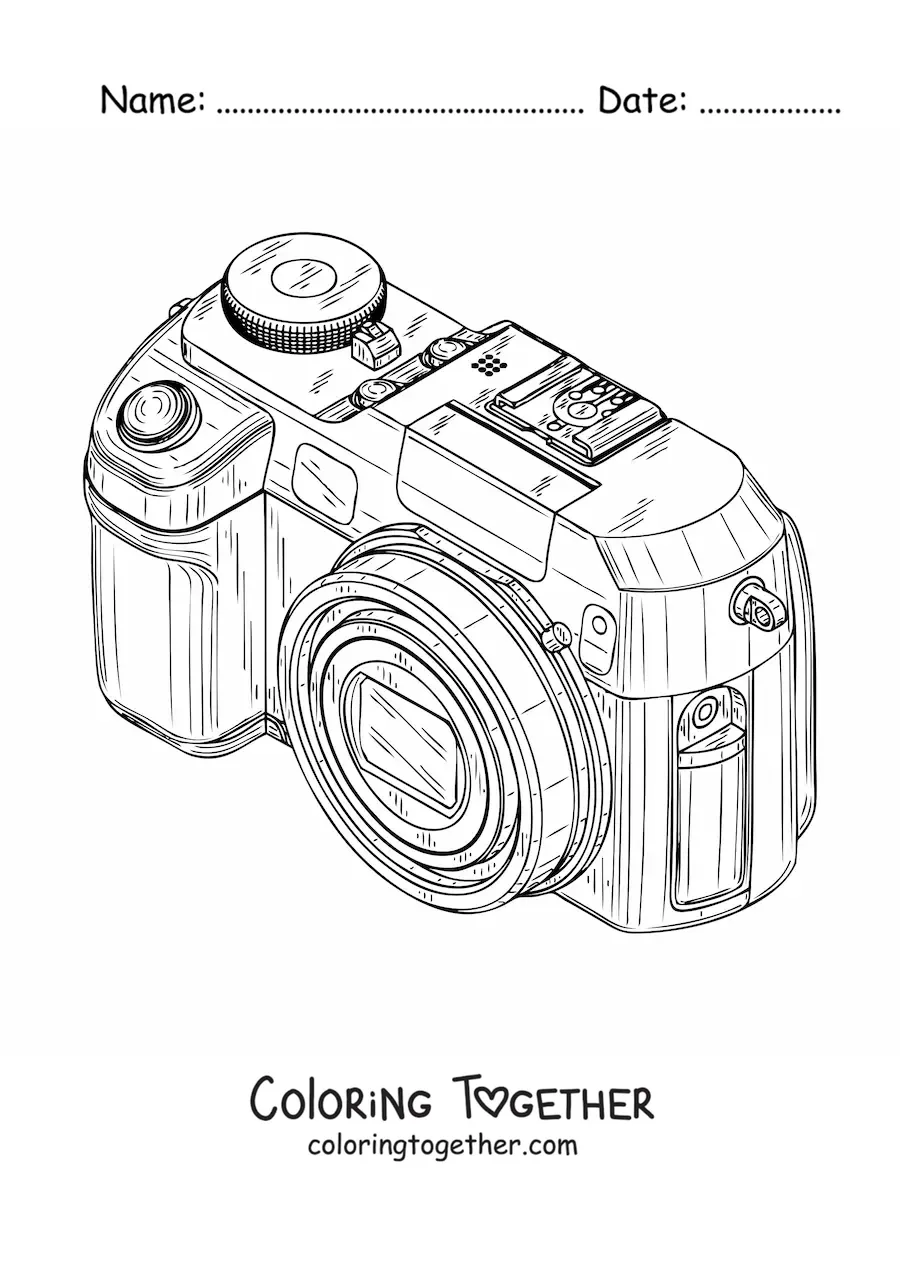 Coloring page of a realistic digital camera