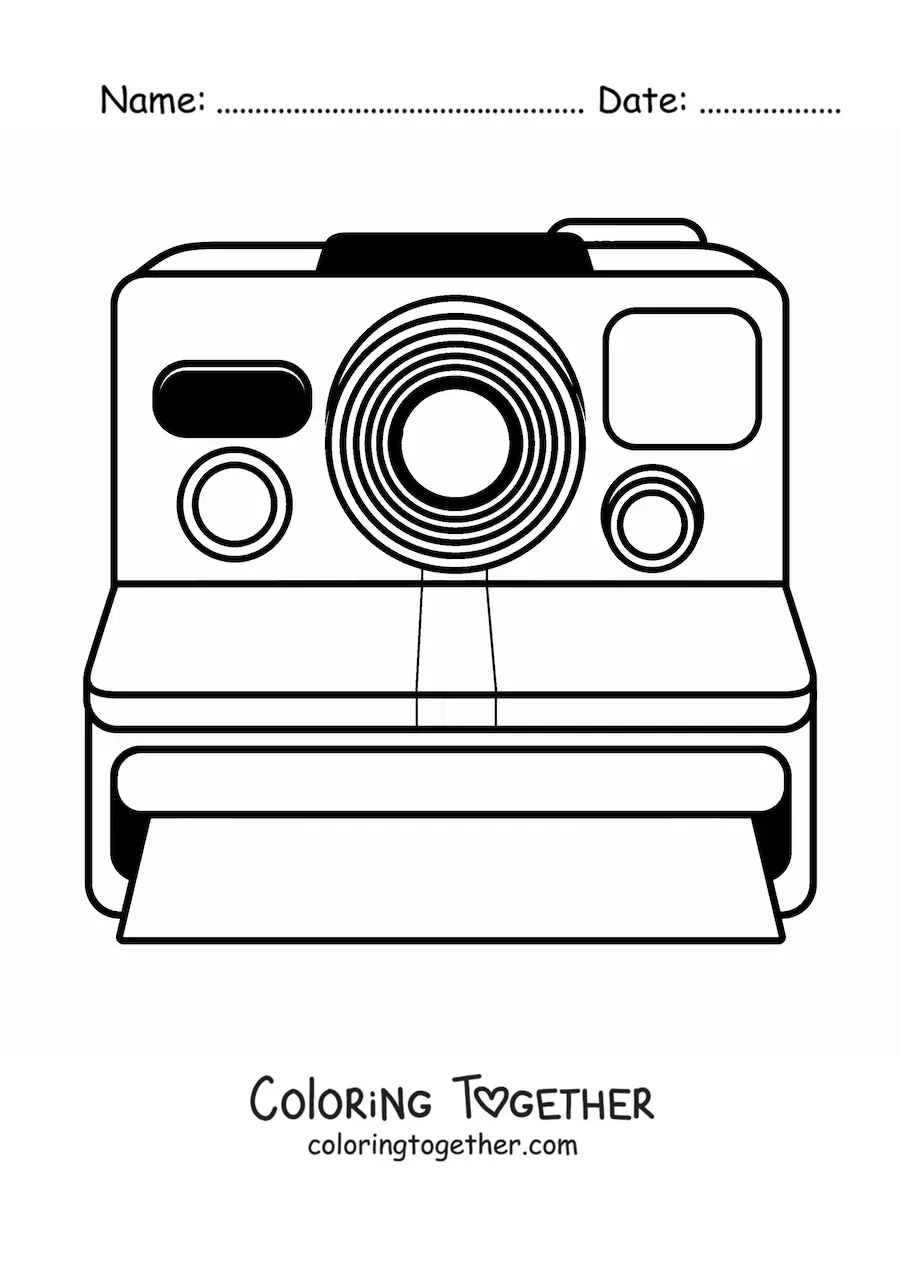 Coloring page of an old Polaroid camera