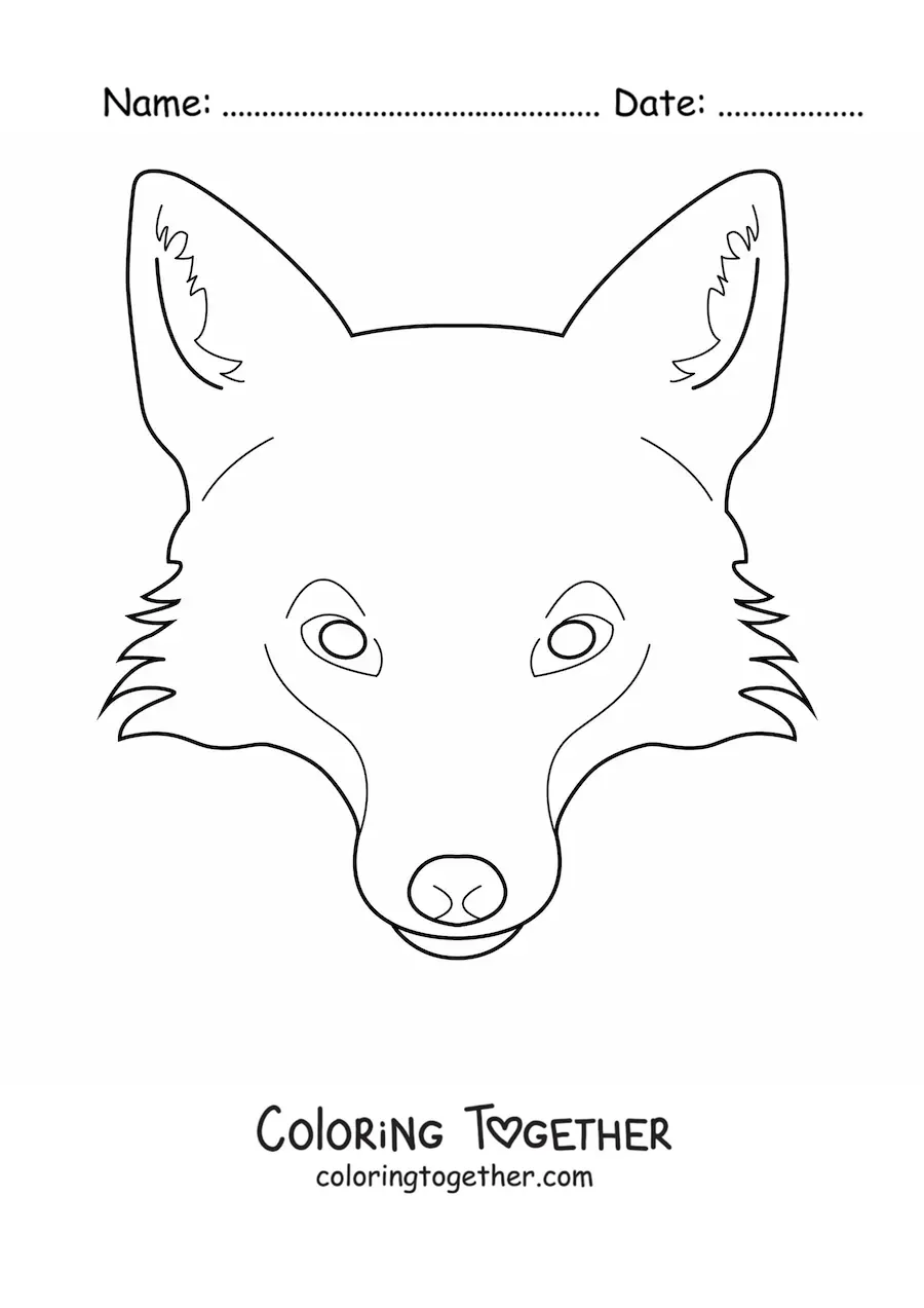 Coloring page of the face of a wild fox