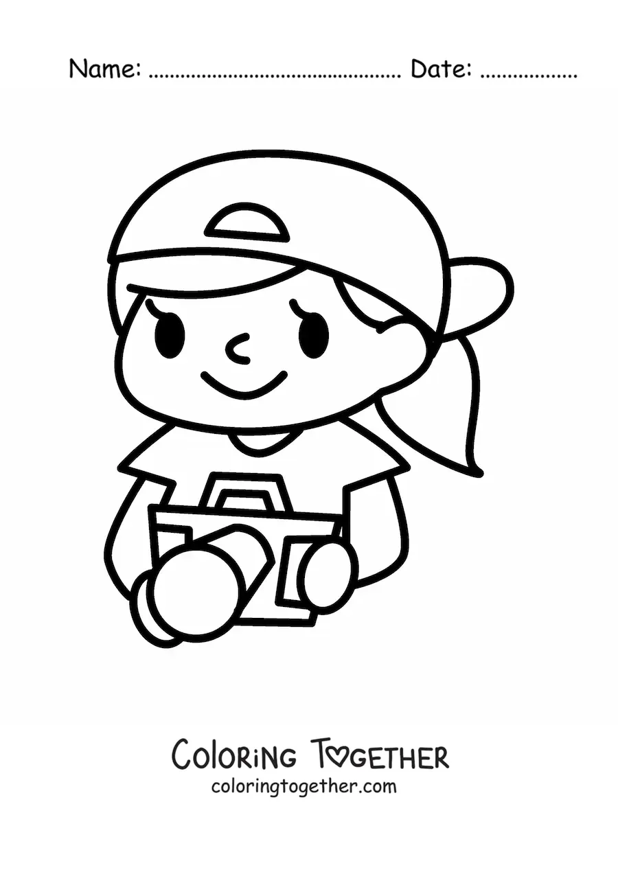 Coloring page of a kawaii girl with a camera