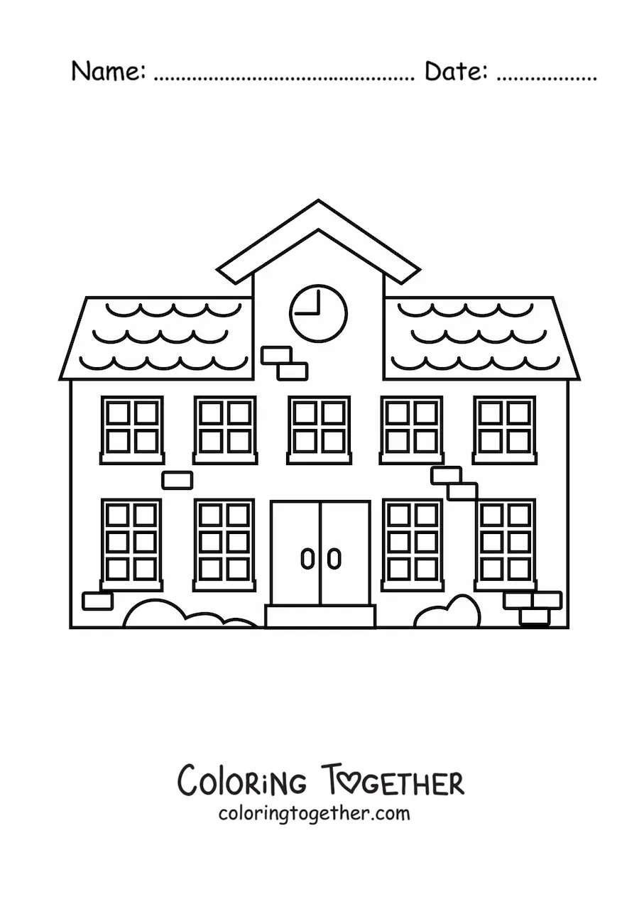 Coloring page of a pretty elementary school
