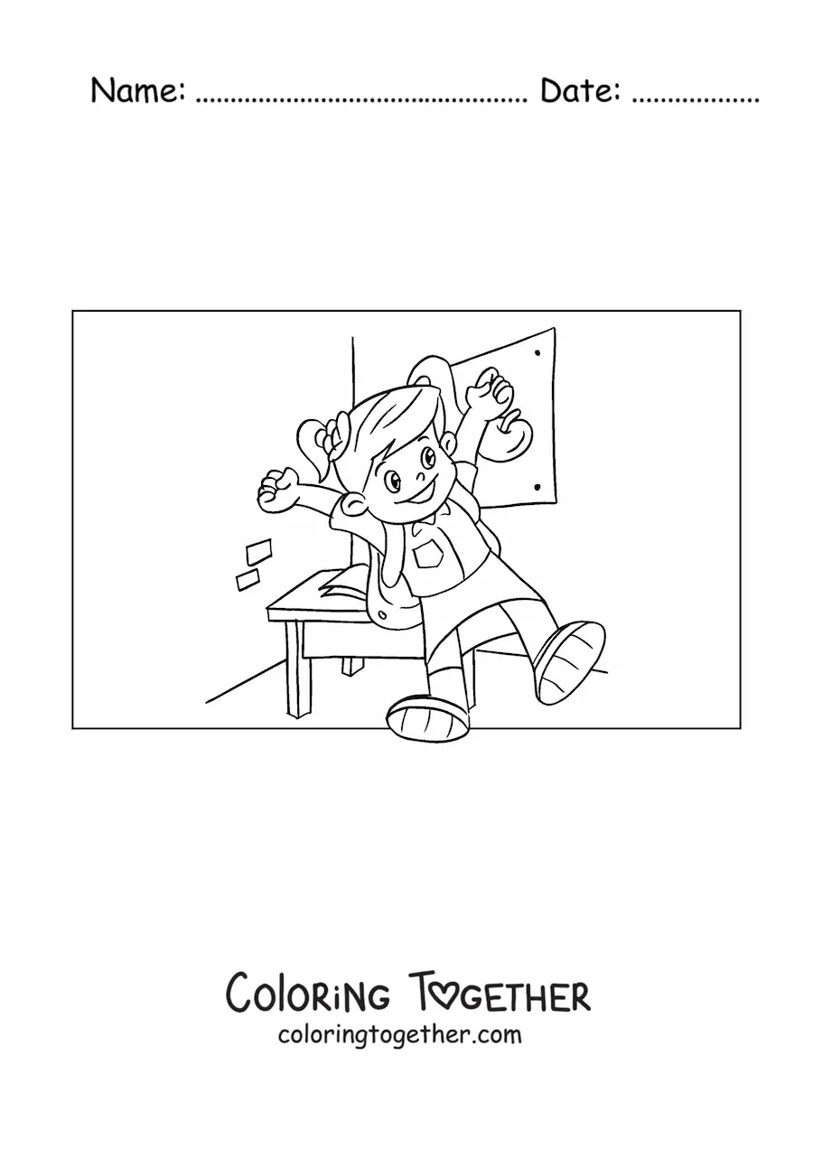 Coloring page of a girl in the classroom