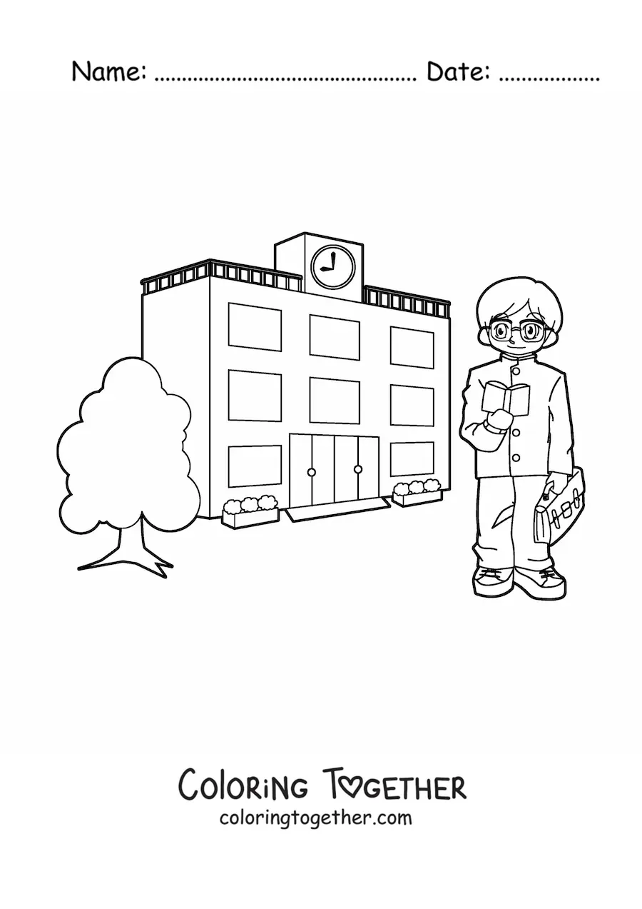 Coloring page of a teacher at the school