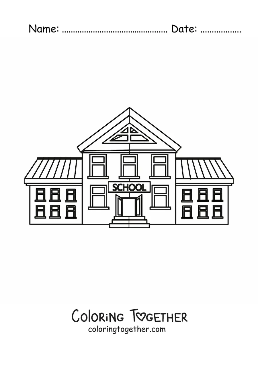 Coloring page of a big school building