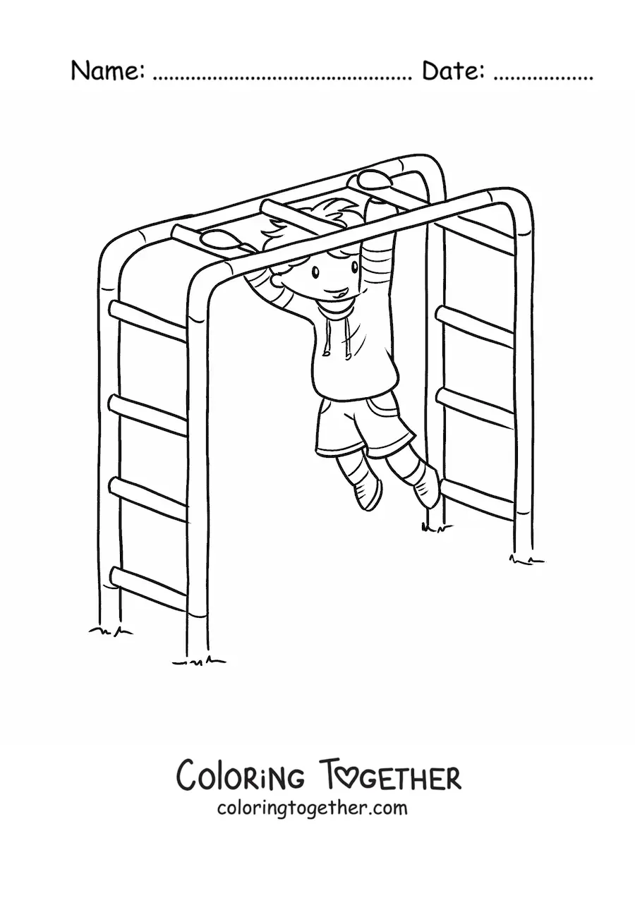 Coloring page of a boy playing in the park