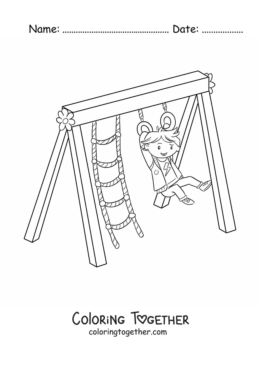 Coloring page of a boy in the park