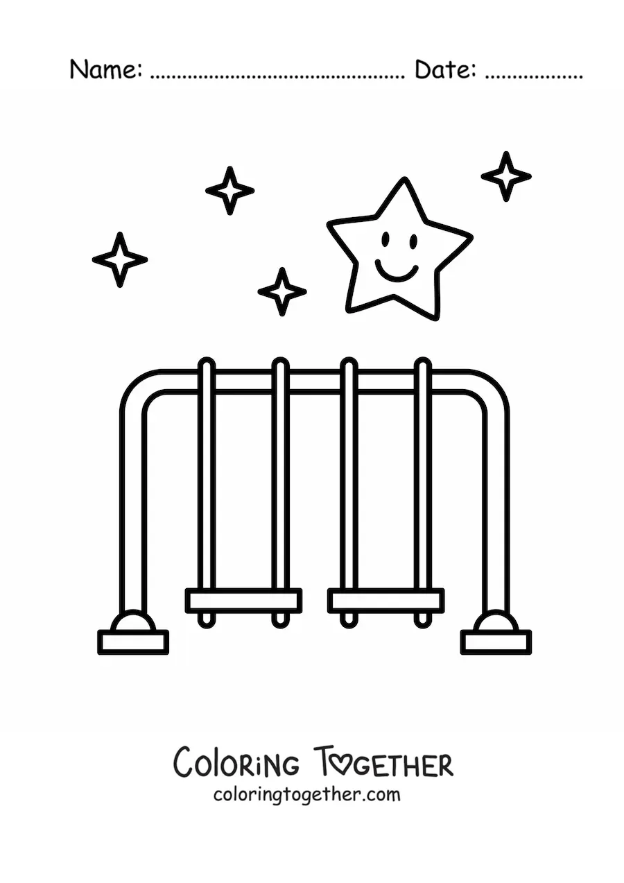 Coloring page of two swings with a kawaii star