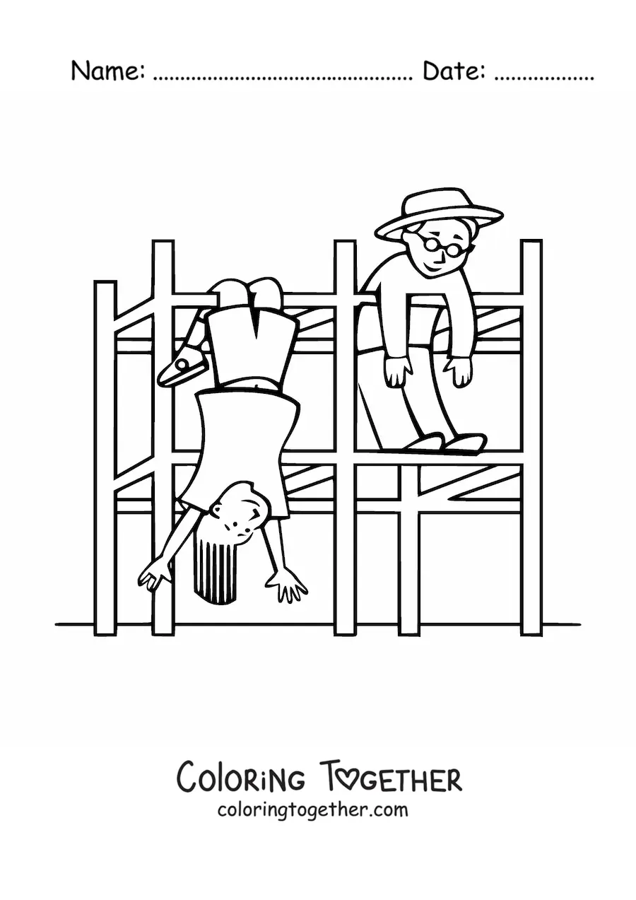Coloring page of two kids playing at the playground