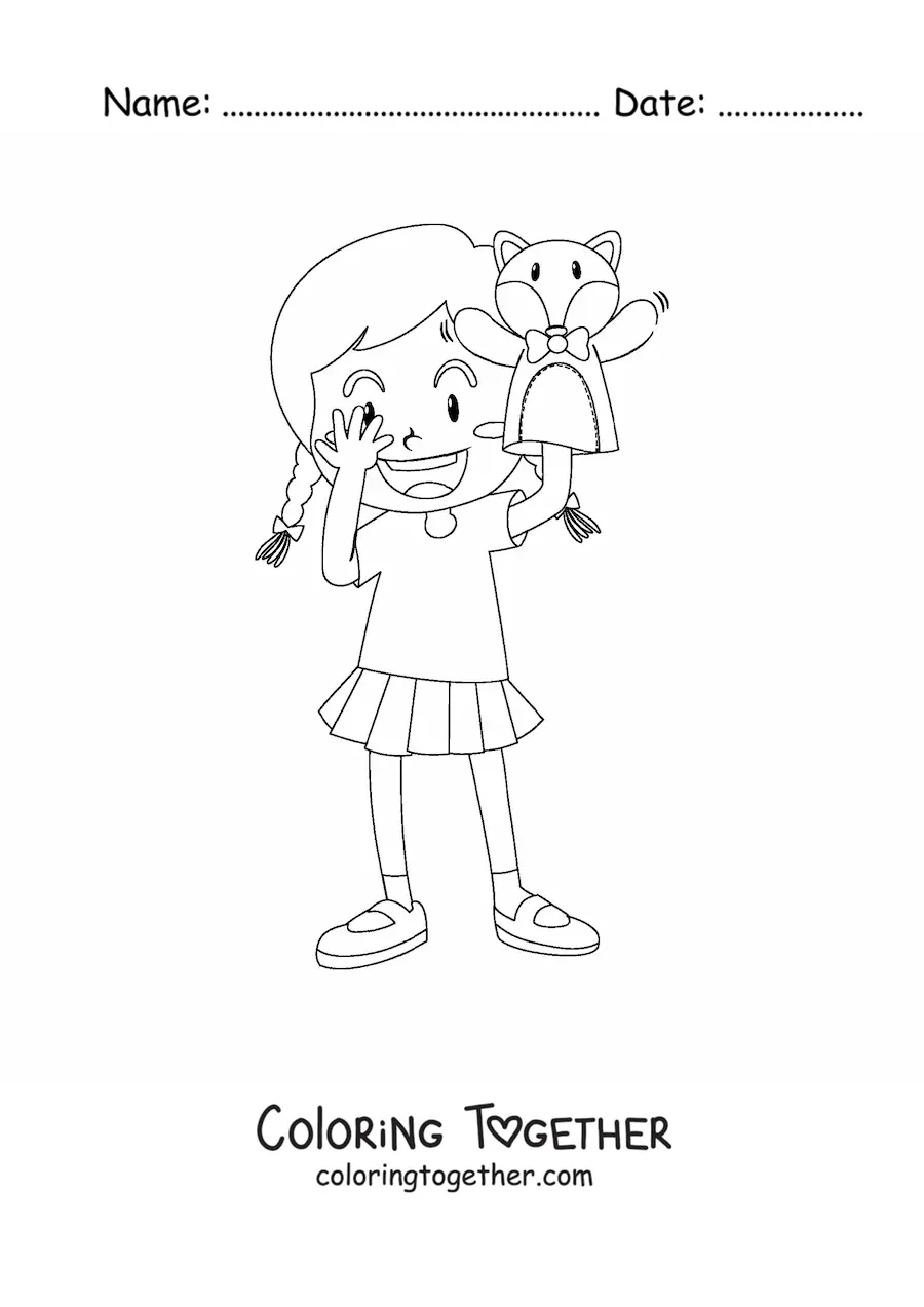 Coloring page of a girl with a puppet