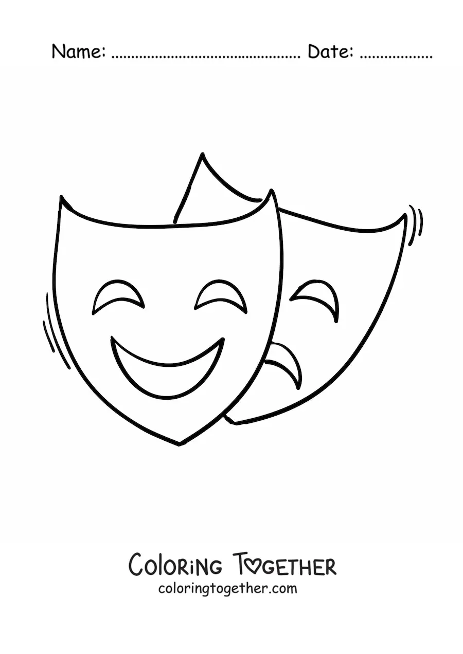 Coloring page of comedy and tragedy masks