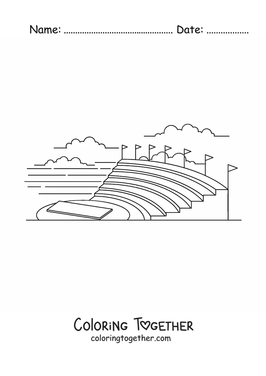 Coloring page of the structure of a Greek theater