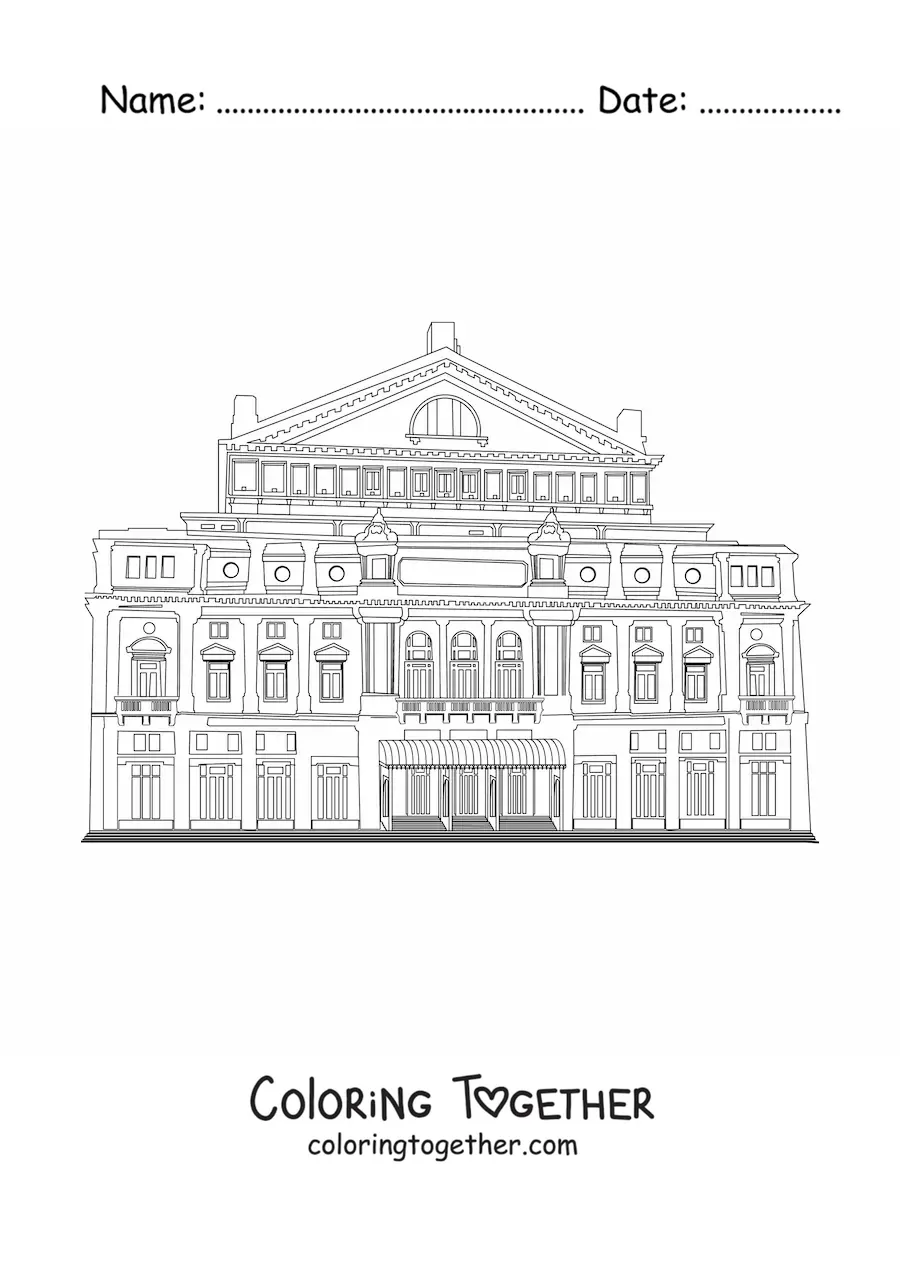 Coloring page of the Colon Theater building in Buenos Aires