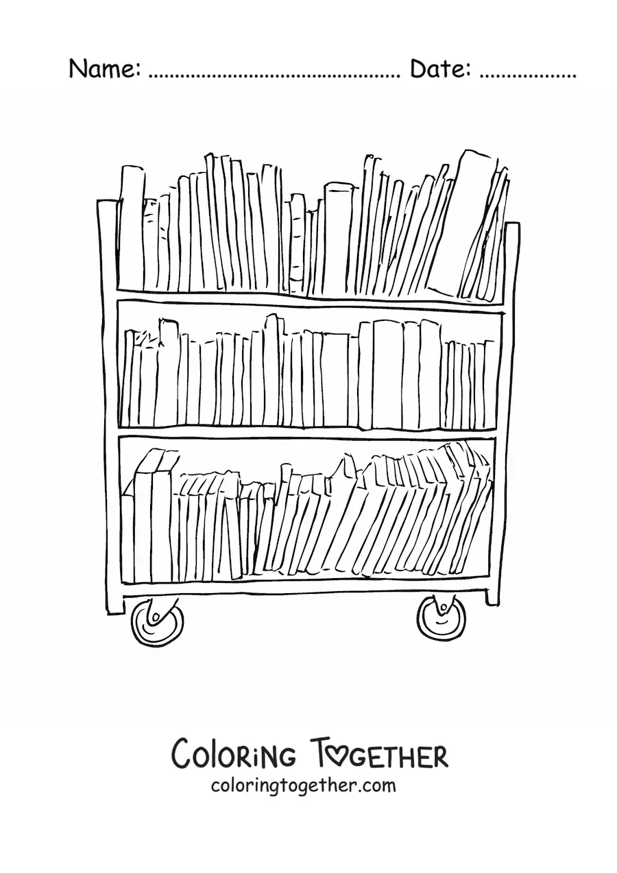 Coloring page of a library shelf