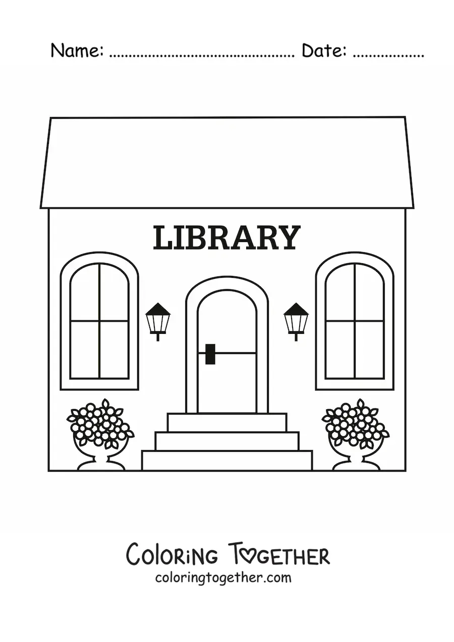 Coloring page of a library
