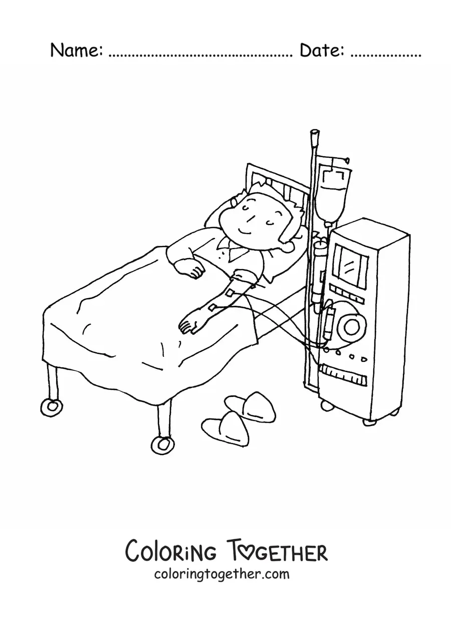 Coloring page of a hospitalized patient