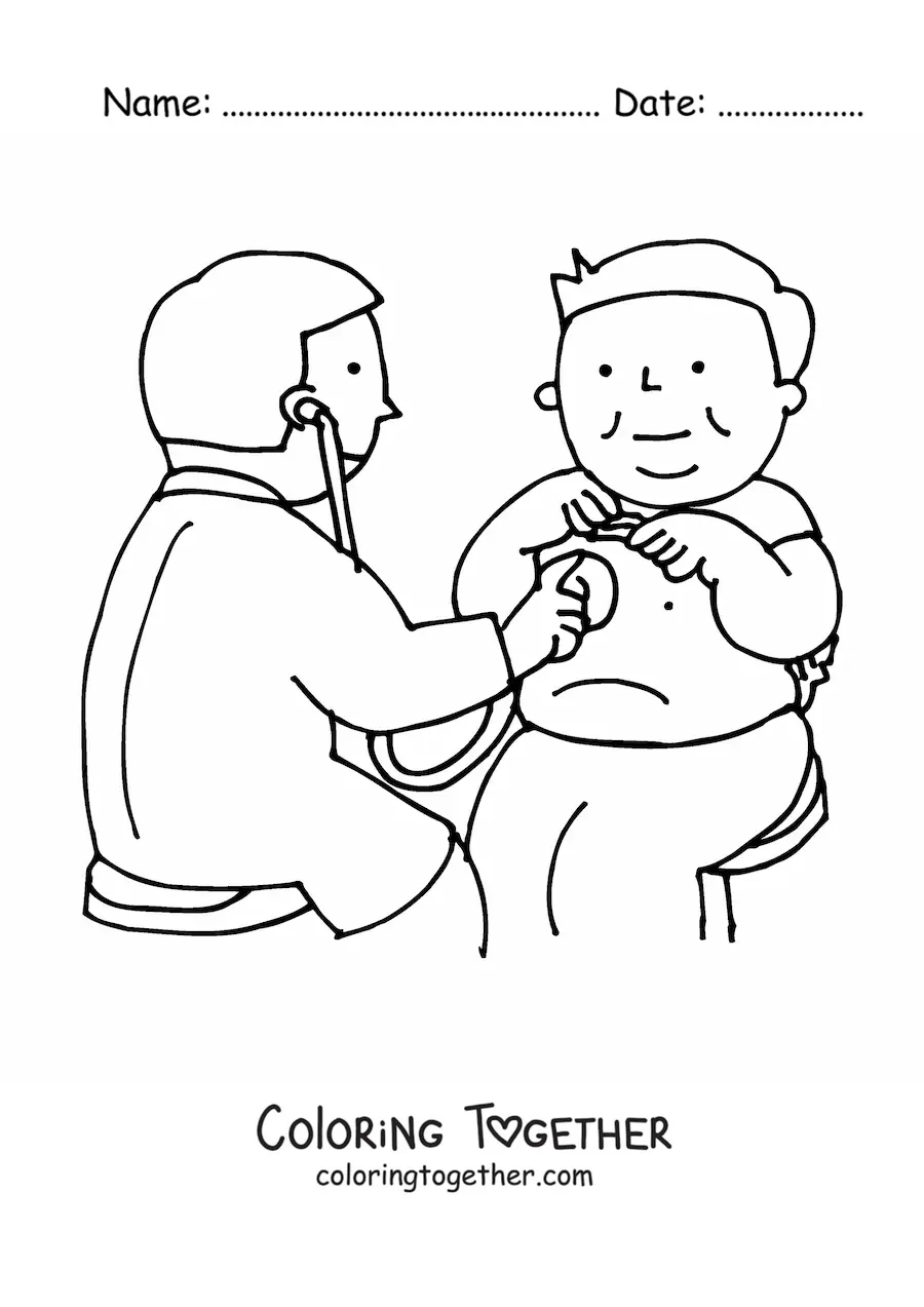 Coloring page of a doctor examining a patient