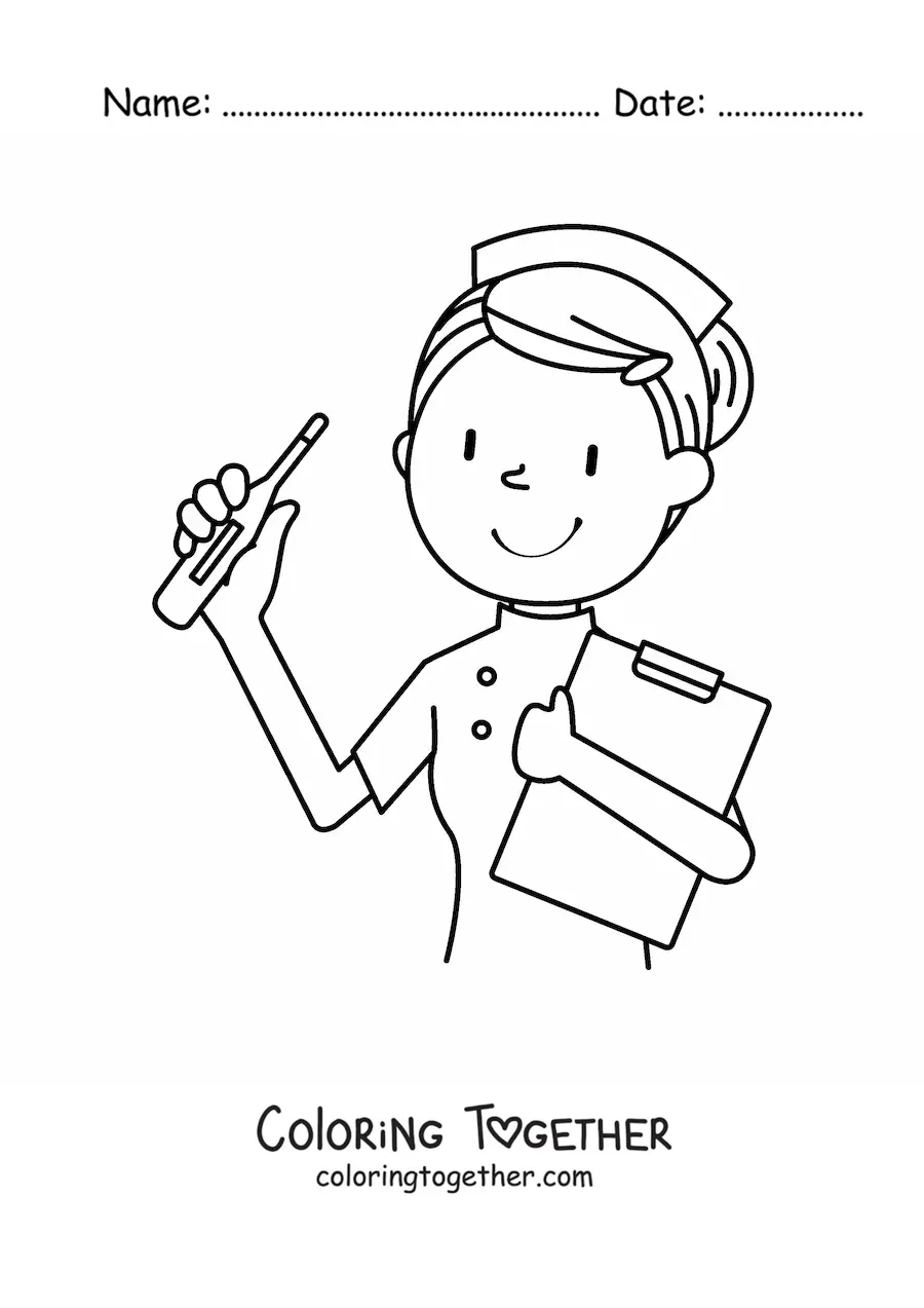 Coloring page of a kawaii nurse