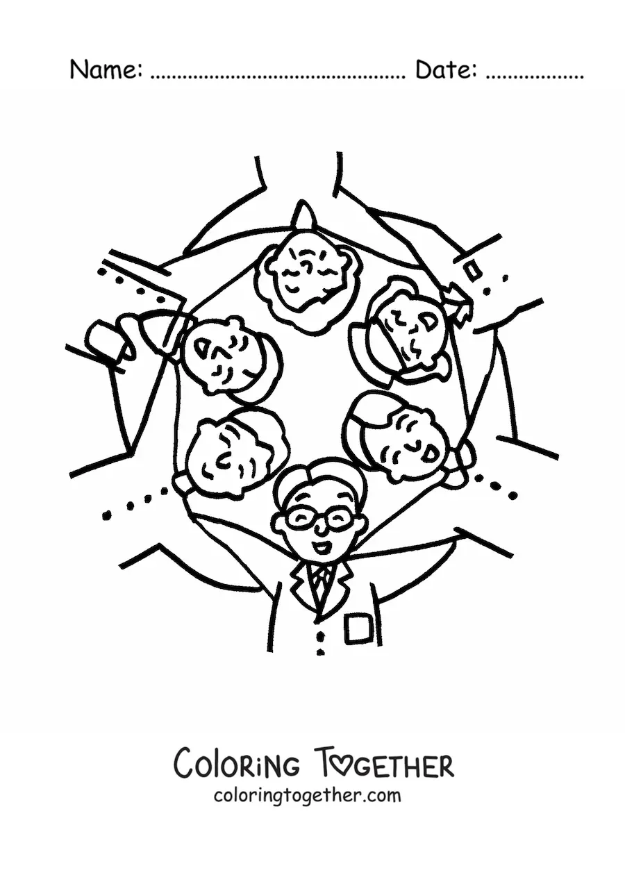 Coloring page of the health staff and the patients