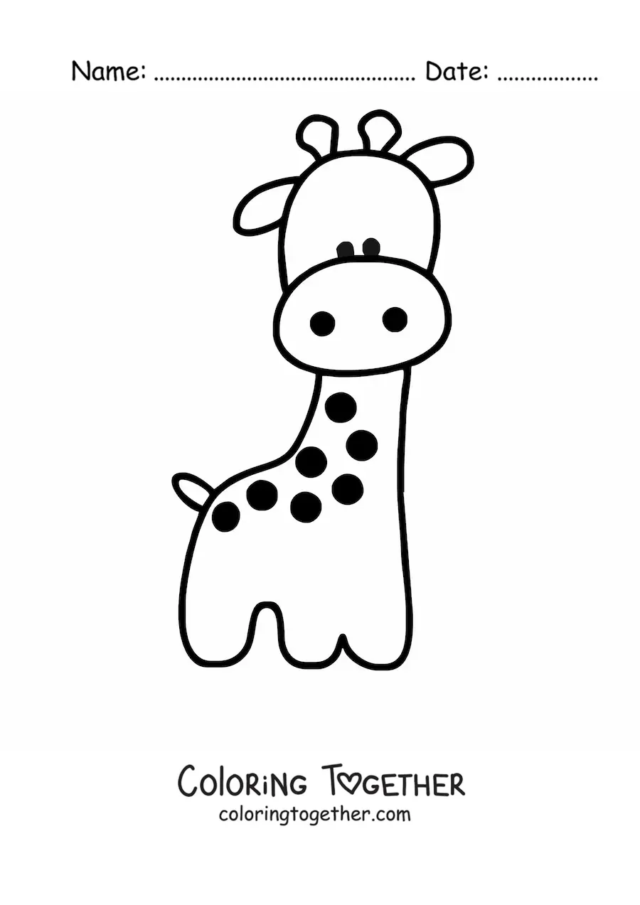 Coloring page of a kawaii cartoon giraffe