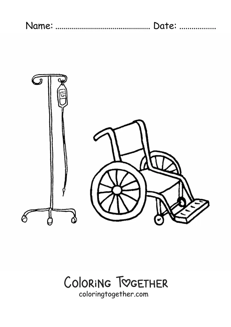 Coloring page of a hospital wheelchair