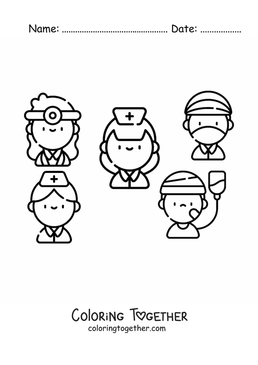 Coloring page of a patient and the medical staff