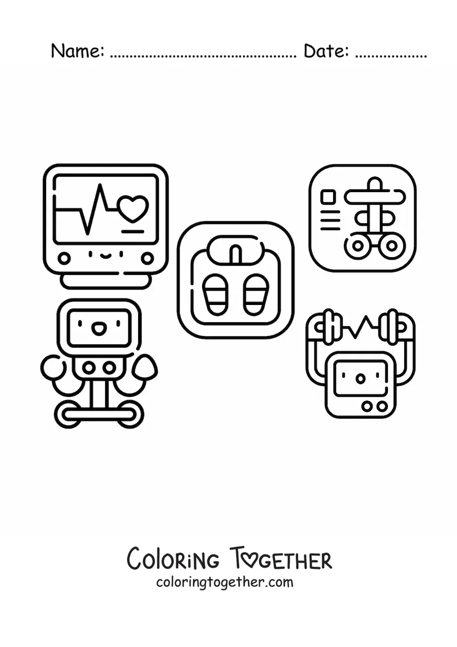 Coloring page of several hospital elements
