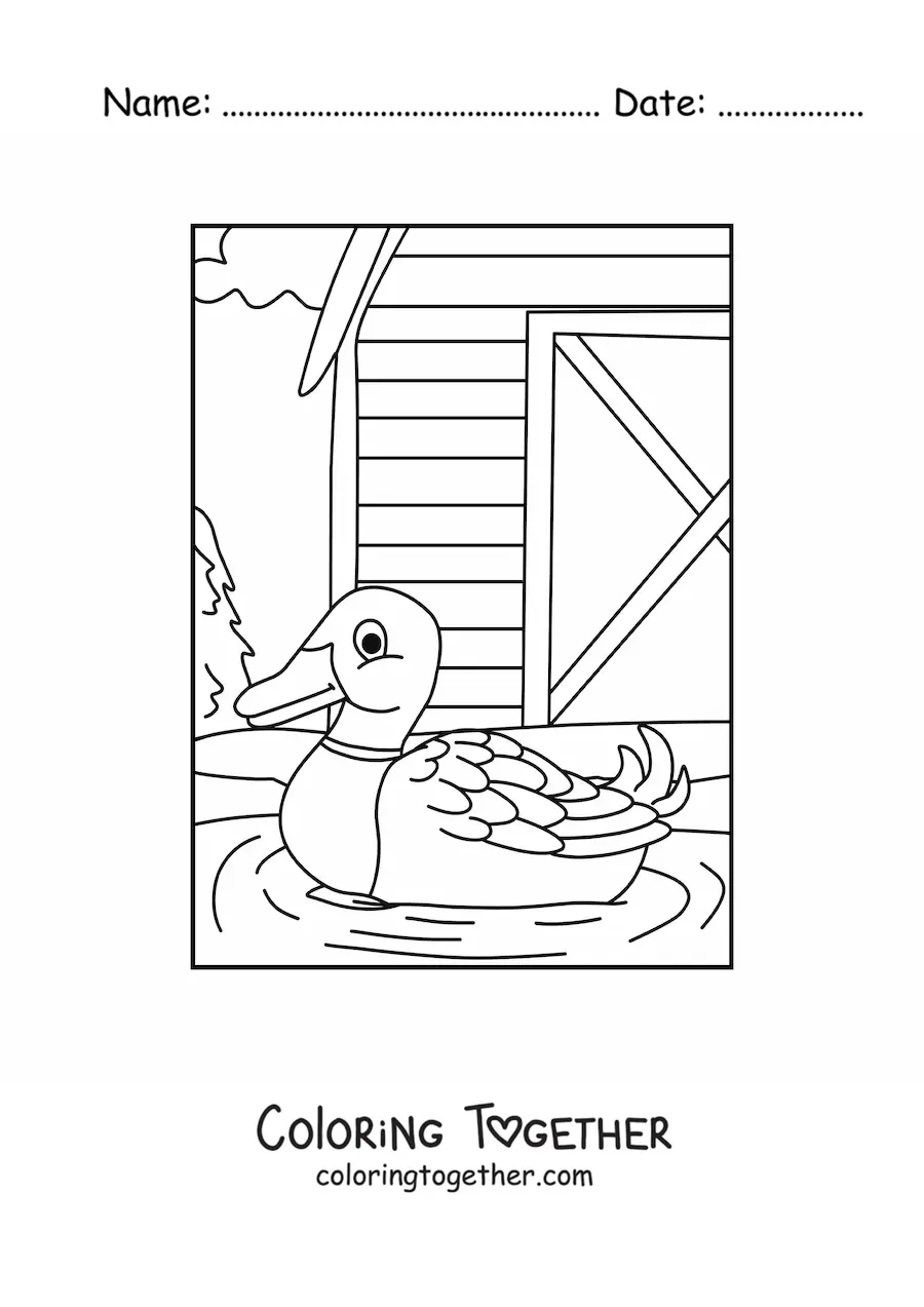 Coloring page of a duck on the farm