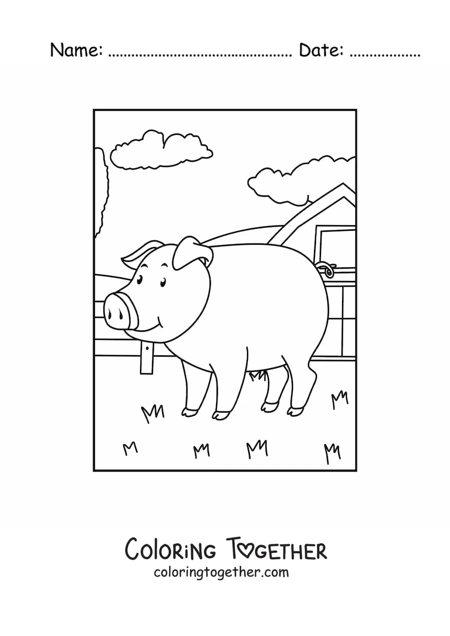 Coloring page of a pig on the farm