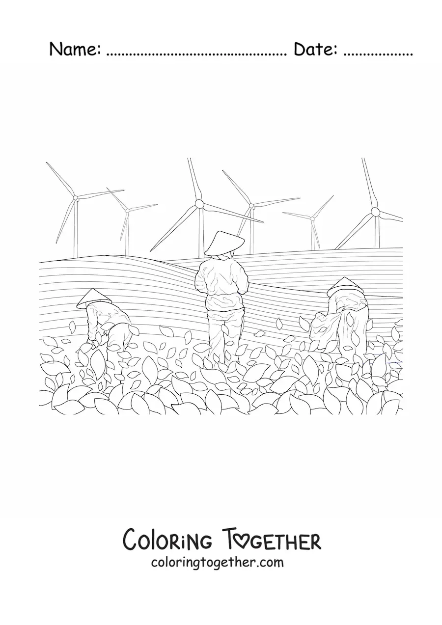 Coloring page of a rice field