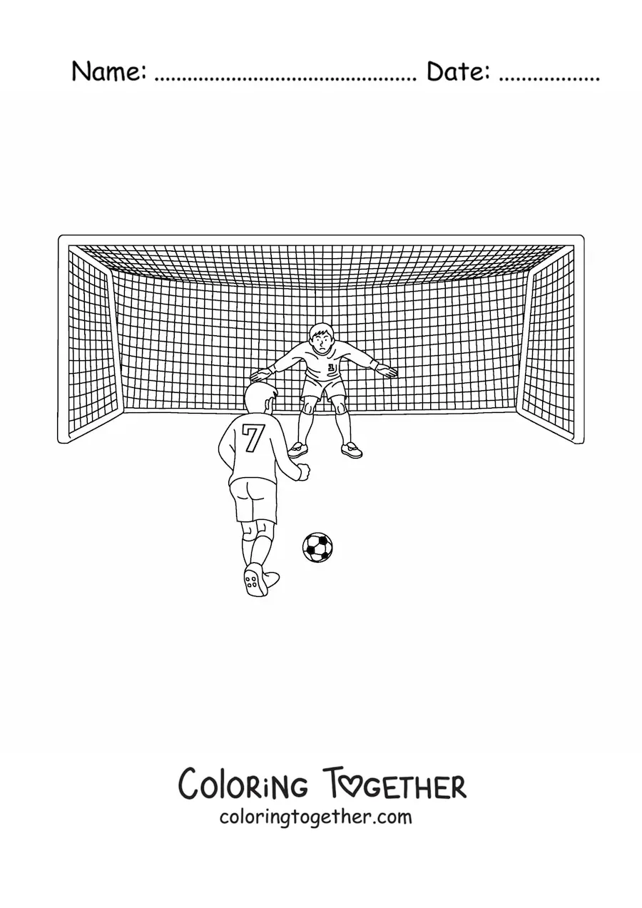 Coloring page of a soccer match