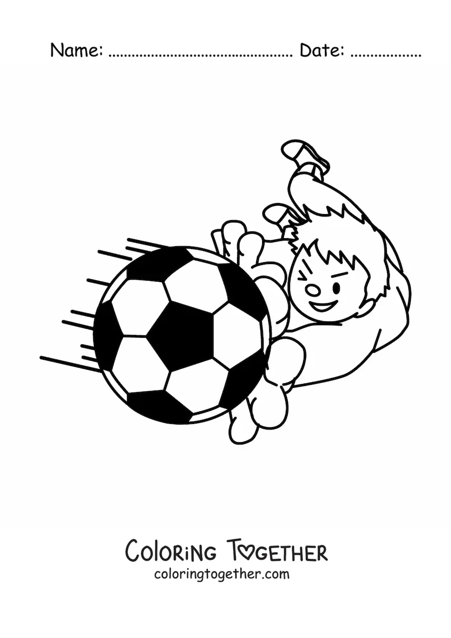Coloring page of a goalkeeper catching the ball with his hands