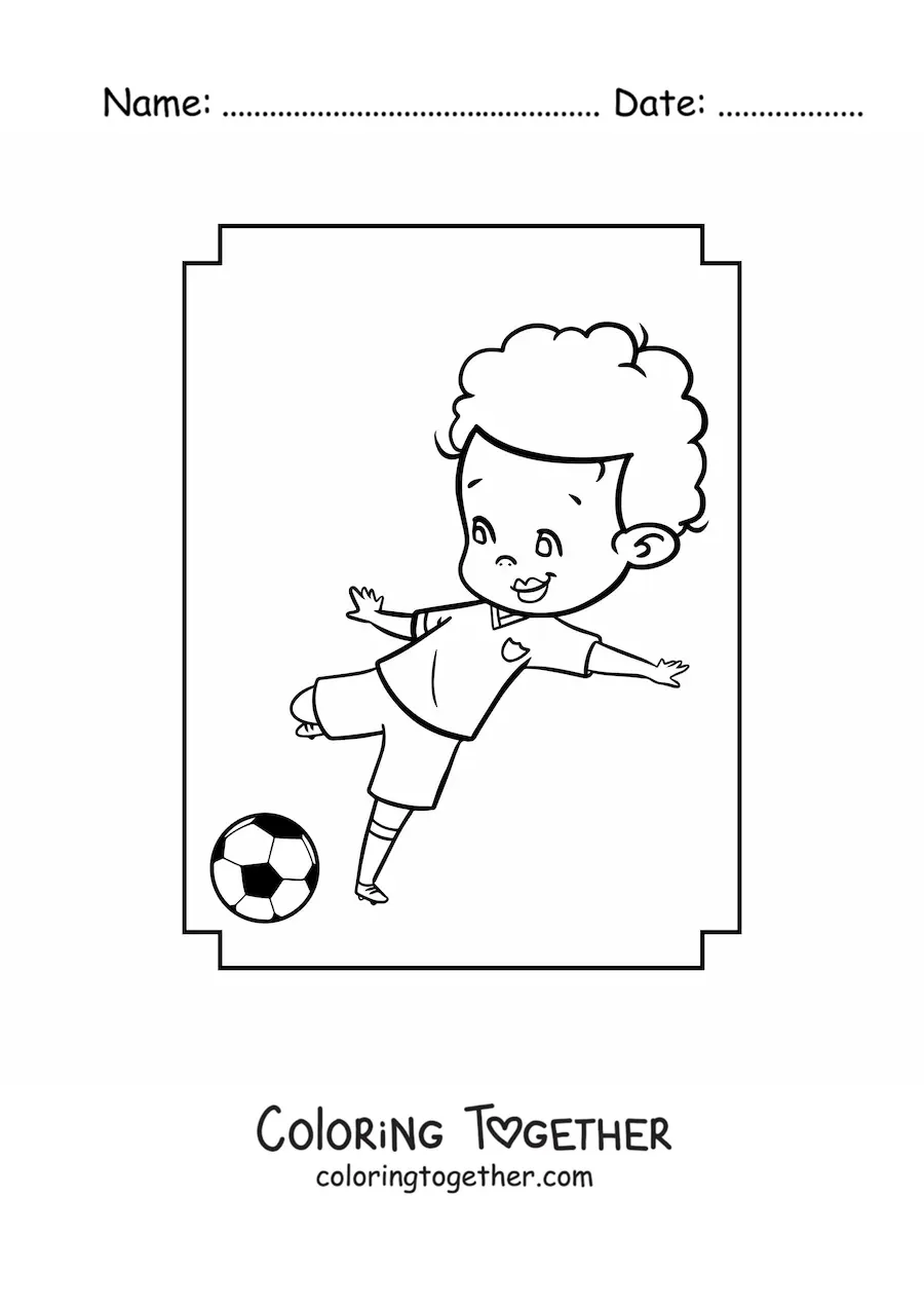 Coloring page of a kawaii soccer player