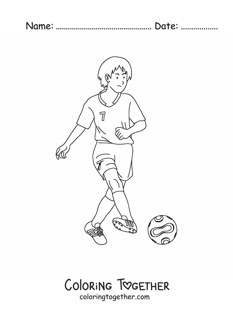 Coloring page of a person playing soccer