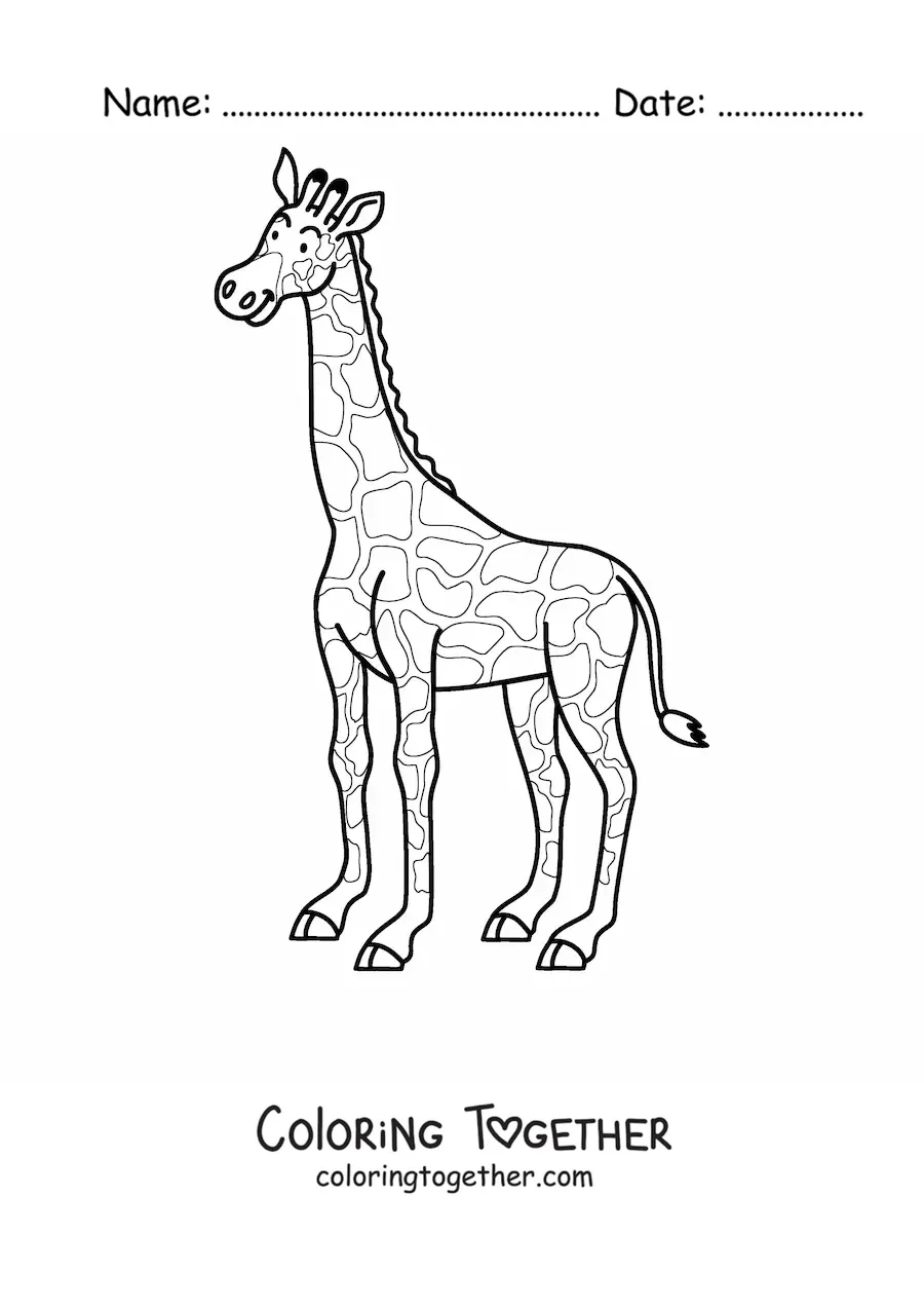Coloring page of a giraffe looking to the left