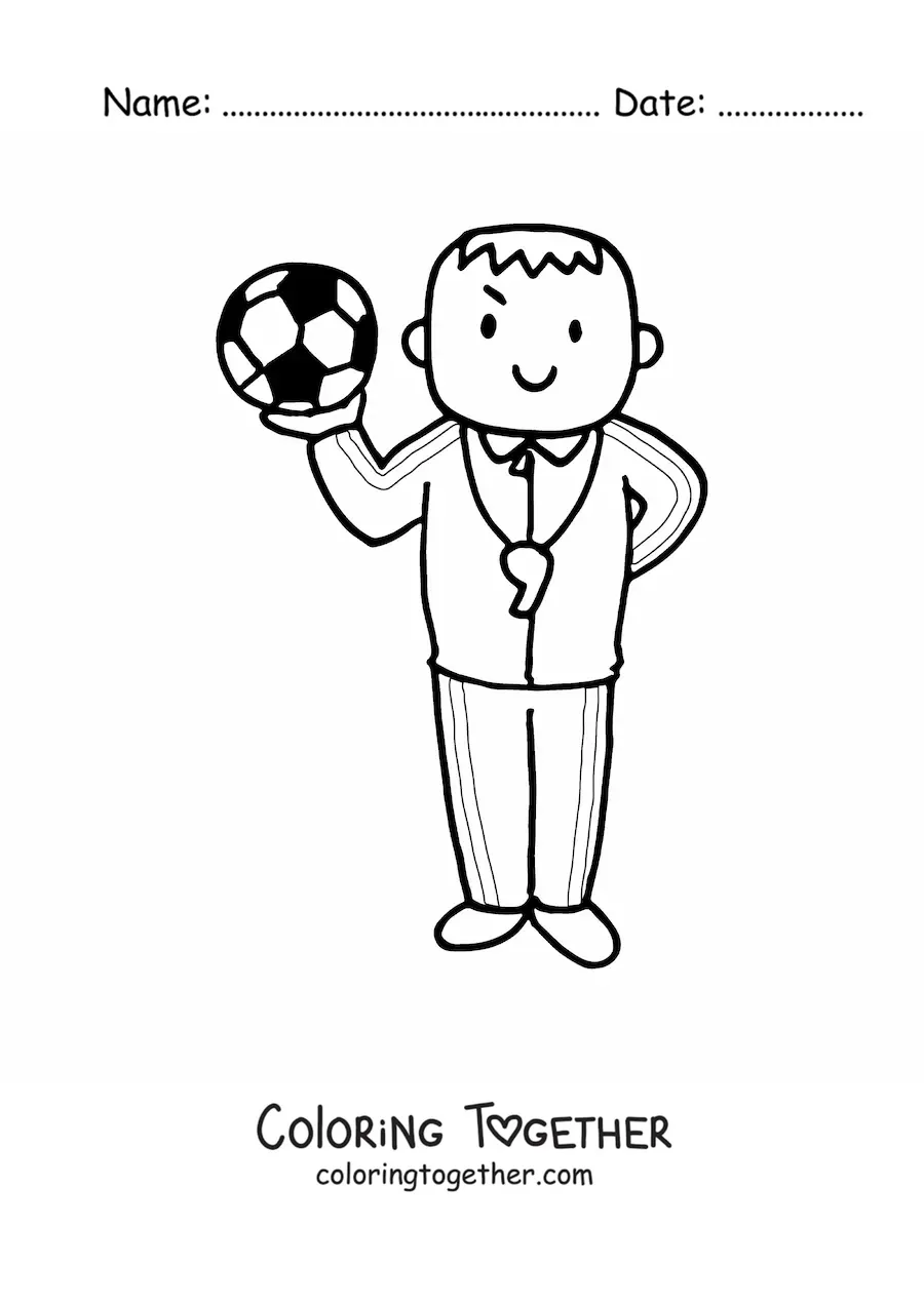 Coloring page of a soccer coach