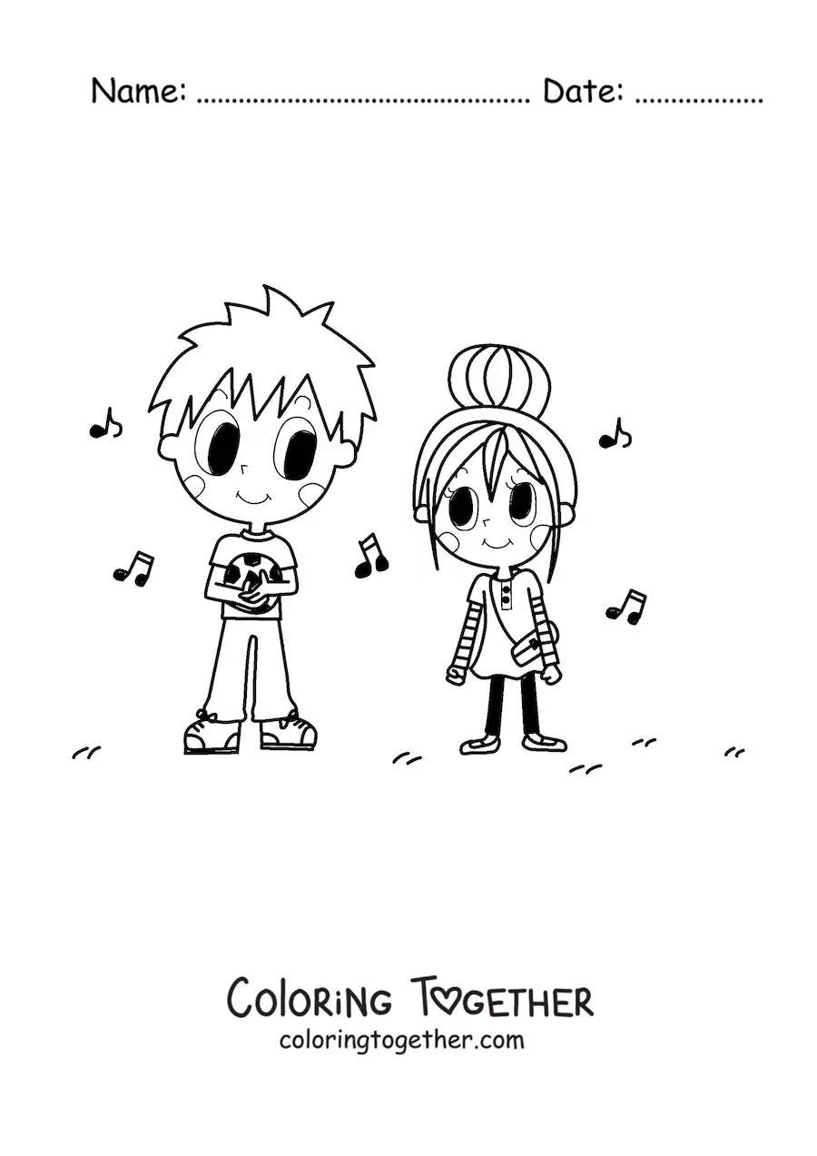 Coloring page of a pair of soccer players